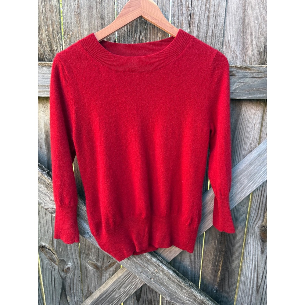 Neiman Marcus Cashmere Red Crew Neck 3/4 Sleeve Sweater Large